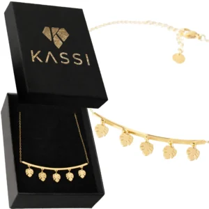 Bransoletka na Nogę złota Liście stal chirurgiczna stali - pudełko gratis