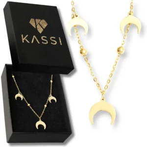 Naszyjnik damski złoty stal chirurgiczna księżyc kulki celebrytka boho