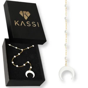 Naszyjnik damski złoty stal chirurgiczna księżyc kulki imitujące perły