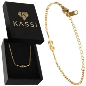 Złota Bransoletka damska ze stali chirurgicznej na rękę supeł złoto