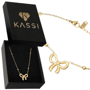 Złota Bransoletka damska ze stali chirurgicznej na rękę kokarda złoto 585