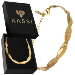 Bransoletka na rękę damska podwójna żmijka ze stal chirurgiczna Złota 585