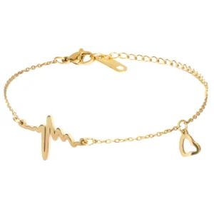 Bransoletka damska 585 Złota ze stali chirurgicznej na rękę puls serce