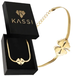 bransoletka złota damska 585 ze stali chirurgicznej żmijka koniczyna