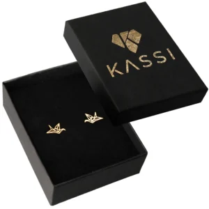 złote kolczyki sztyft origami żuraw stal chirurgiczna pozłacane złoto 585