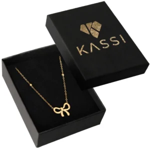 Złoty łańcuszek naszyjnik damski kokarda stal szlachetna 585