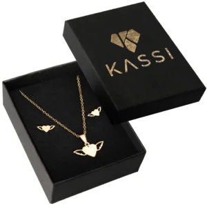 komplet naszyjnik i kolczyki złoty Zestaw serce Stal pozłacana złota 585