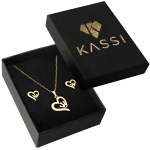 Złoty Zestaw Kassi Serce z Koroną – Naszyjnik i Kolczyki Królewski Styl