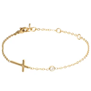 Pozłacana Bransoletka Damska ze Stali Szlachetnej z Krzyżem i Kryształem Elegancka Prezent Chrzestny