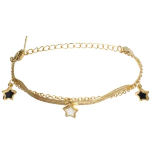 Pozłacana Bransoletka Damska ze Stali Szlachetnej z Zawieszkami Gwiazdy Wielowarstwowa Elegancka Upominek