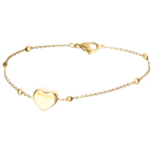 Bransoletka Nogę na kostkę złota SERCE ze stali nierdzewna 585 kulki