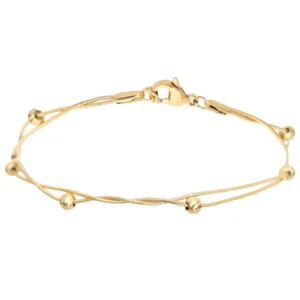 Bransoletka Nogę na kostkę złota linka podwójna z kulkami ze stali 316L