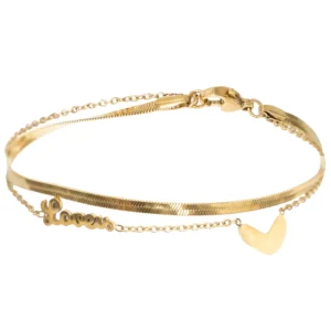 Bransoletka Nogę na kostkę złota podwójna żmijka ze stali nierdzewna serce