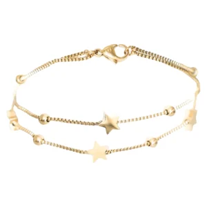 Bransoletka Nogę na kostkę złota kostka wenecka podwójna z kulkami gwiazdki
