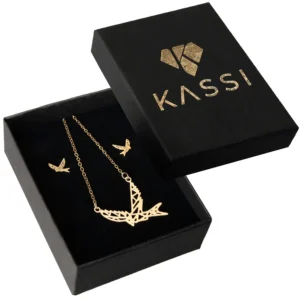 Komplet biżuterii z motywem ptaka – naszyjnik i kolczyki pozłacane