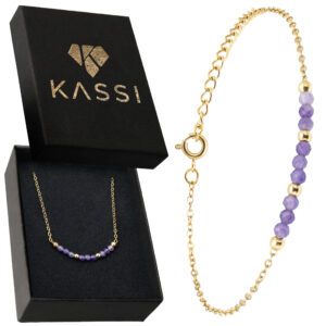 złota Bransoletka z Ametystem Pozłacana Stal Chirurgiczna z Magią Fioletu