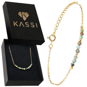 wyrafinowana bransoletka z afrykańskim turkusem – pozłacana stal chirurgiczna