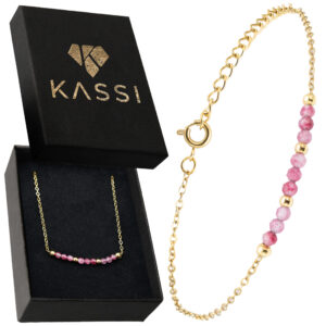 elegancka bransoletka z chalcedonem rubinowym – pozłacana stal chirurgiczna biżuteria