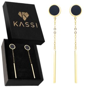 Minimalistyczne kolczyki pozłacane z czarnym akcentem ze stali szlachetnej