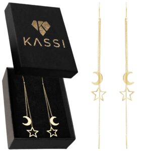 Długie kolczyki pozłacane z motywem księżyca i gwiazd ze stali