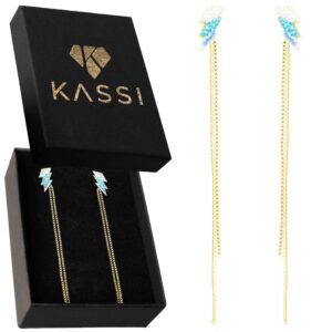 Złote kolczyki z kształtem pioruna i kryształami 585 stal chirurgiczna