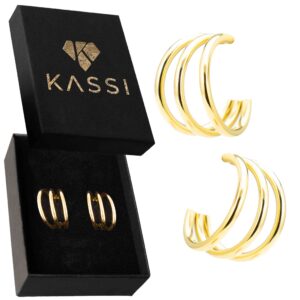 Pozłacane Kolczyki Potrójny Łuk Ze Stali Chirurgicznej Złote Eleganckie