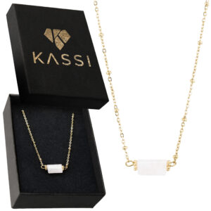 Złoty Naszyjnik ze stali chirurgicznej z Różowym Kwarcem kamieniem miłości