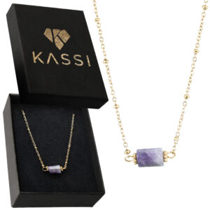 Złoty Naszyjnik pozłacany ze stali chirurgicznej z Ametystem kamień 585