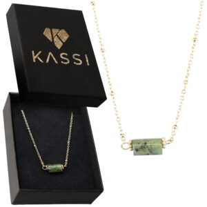Naszyjnik pozłacany ze stali chirurgicznej z Naturalnym Zielonym Jadeitem