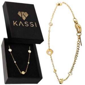 Bransoletka rzymskie cyfry z cyrkoniami pozłacana 18K złota KASSI