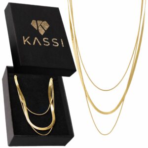 Potrójny naszyjnik żmijka 3 mm + 2x linka pozłacany 18K stal złoty