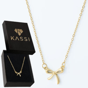 Pozłacany naszyjnik stal chirurgiczna łańcuszek kokardka złota