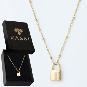 Pozłacany naszyjnik stal chirurgiczna łańcuszek kuleczki kłódka złota