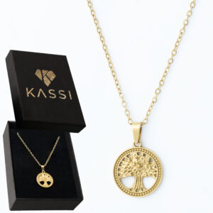 Pozłacany naszyjnik stal chirurgiczna łańcuszek drzewo życia cyrkonie złoty