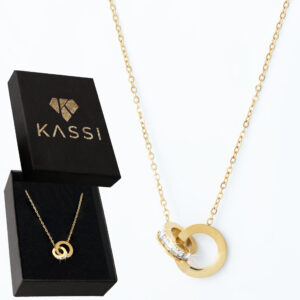 Pozłacany naszyjnik stal chirurgiczna łańcuszek splecione koła cyrkonie złote