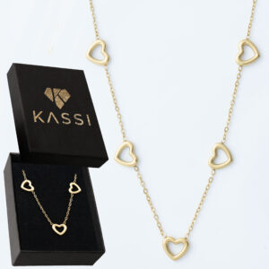 Pozłacany naszyjnik stal chirurgiczna łańcuszek serduszka ażurowe złote