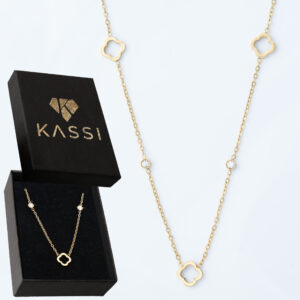 Pozłacany naszyjnik stal chirurgiczna łańcuszek koniczynki cyrkonie złote