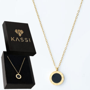 Pozłacany naszyjnik stal chirurgiczna łańcuszek medalion Rzym onyks złoty