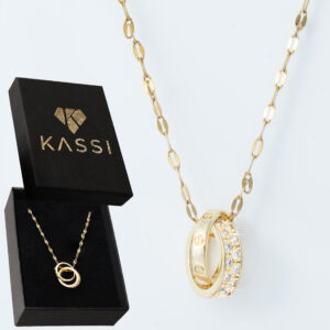 Pozłacany naszyjnik stal chirurgiczna łańcuszek splecione koła cyrkonie złote