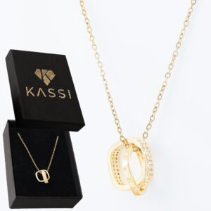 Pozłacany naszyjnik stal chirurgiczna łańcuszek podwójne koło cyrkonie złote