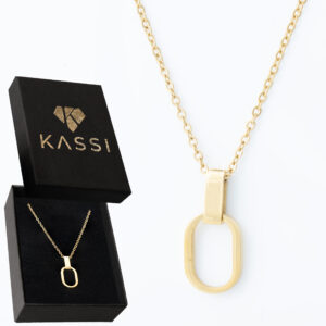 Pozłacany naszyjnik stal chirurgiczna łańcuszek owal pionowy złoty