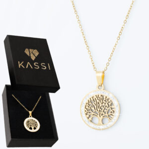 Pozłacany naszyjnik stal chirurgiczna łańcuszek drzewo życia cyrkonie złoty