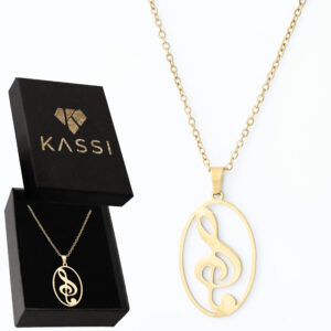 Pozłacany naszyjnik stal chirurgiczna łańcuszek klucz wiolinowy złoty