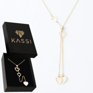 Pozłacany naszyjnik stal chirurgiczna łańcuszek serca cyrkonie lariat złoty