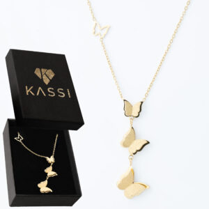 Pozłacany naszyjnik stal chirurgiczna łańcuszek motylki trzy motyle złote