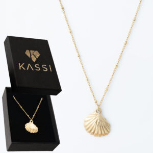 Pozłacany naszyjnik stal chirurgiczna łańcuszek z kuleczkami muszelka złota