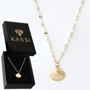 Pozłacany naszyjnik stal chirurgiczna łańcuszek figaro muszelka złota