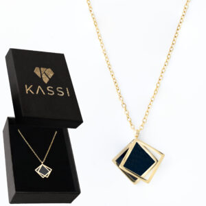 Pozłacany naszyjnik stal chirurgiczna łańcuszek geometryczny kwadrat czarny złoty