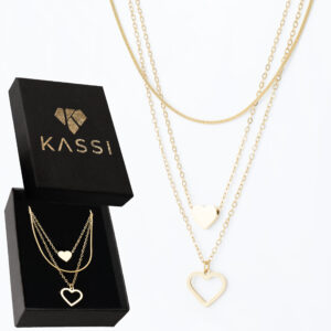 Pozłacany naszyjnik stal chirurgiczna potrójny łańcuszek dwa serca ażurowe złote