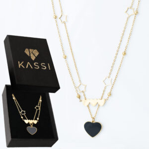 Pozłacany naszyjnik stal chirurgiczna podwójny łańcuszek serce gwiazdy potrójne serce złoty